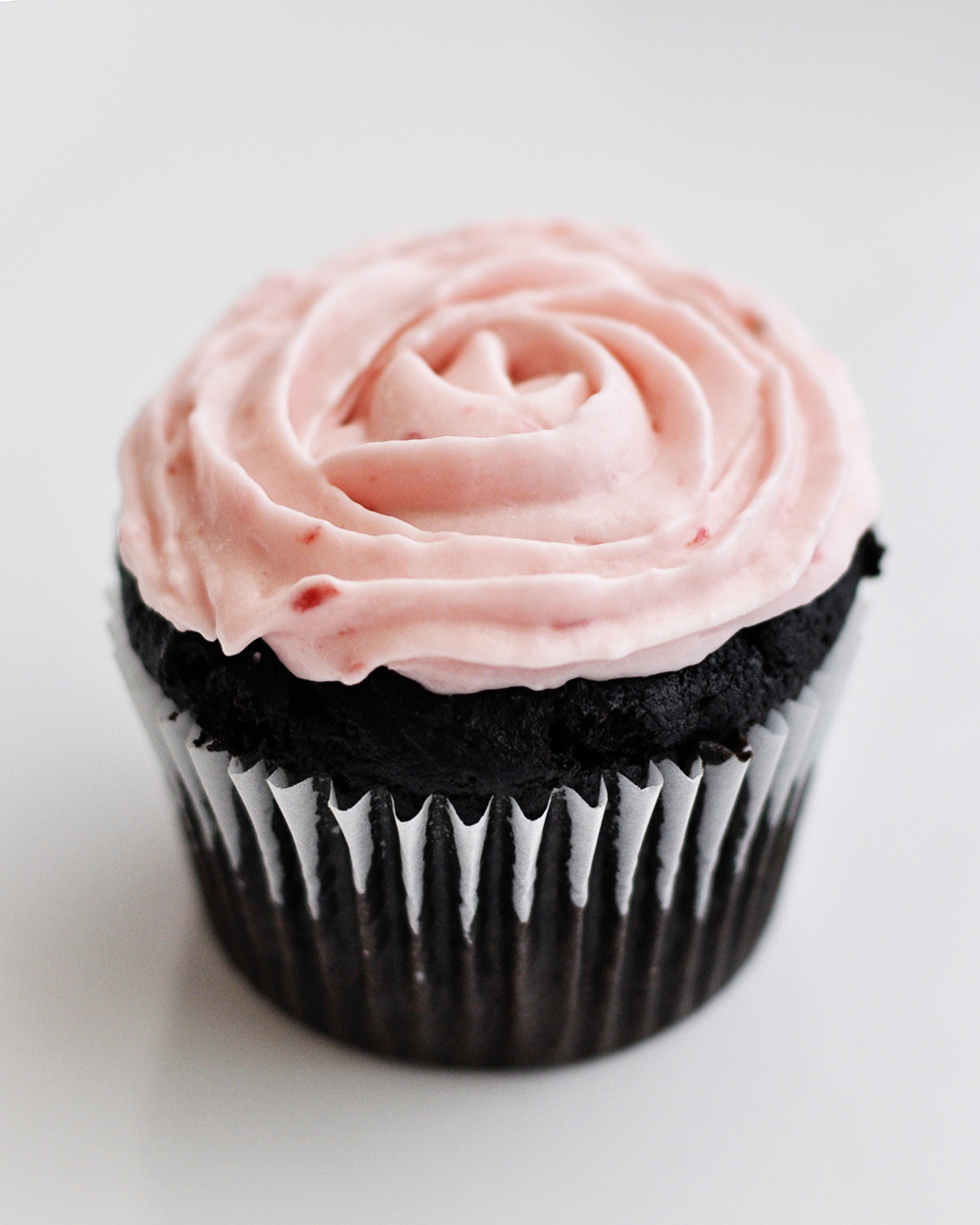 Dark Chocolate Cupcakes with Strawberry Cream Cheese Frosting