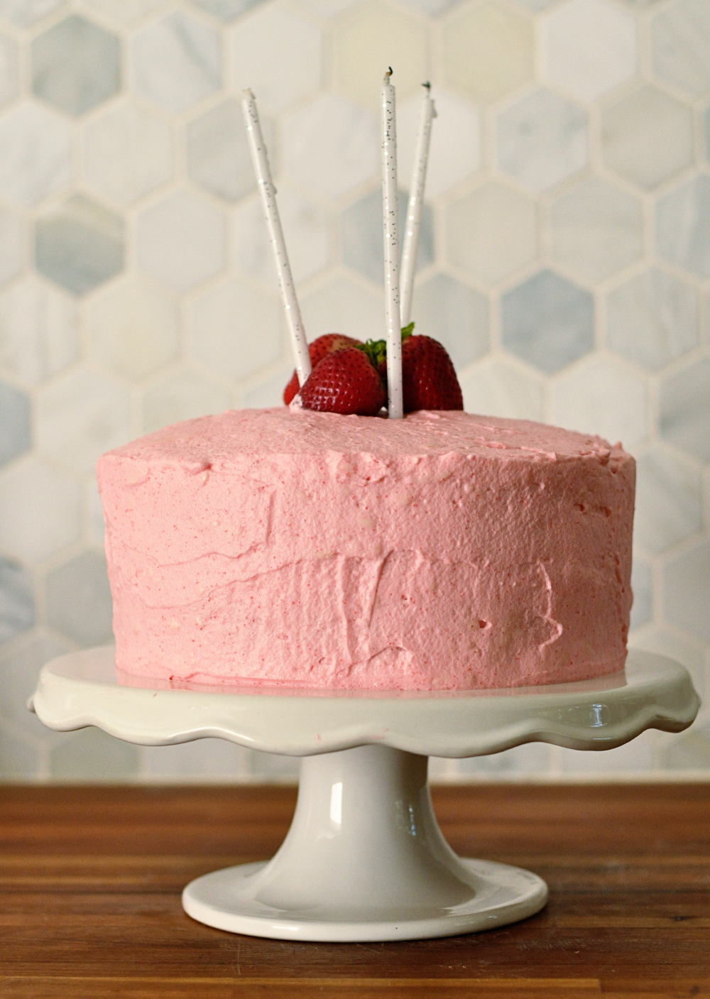 Pink Strawberry Cake with Pink Strawberry Frosting